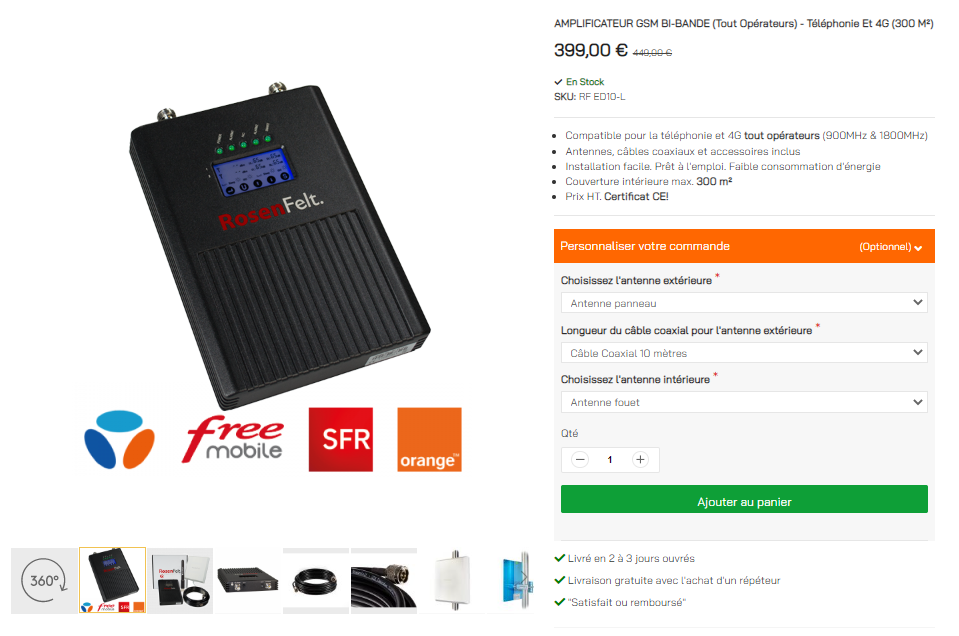 Kit Amplificateur répéteur réseau GSM 2G 3G 4G bon prix